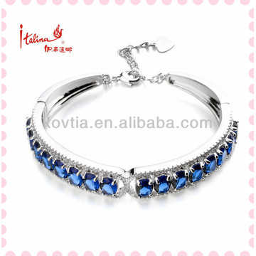 Blue sapphire wedding bangle oval blue stones bracelet white gold women accessories